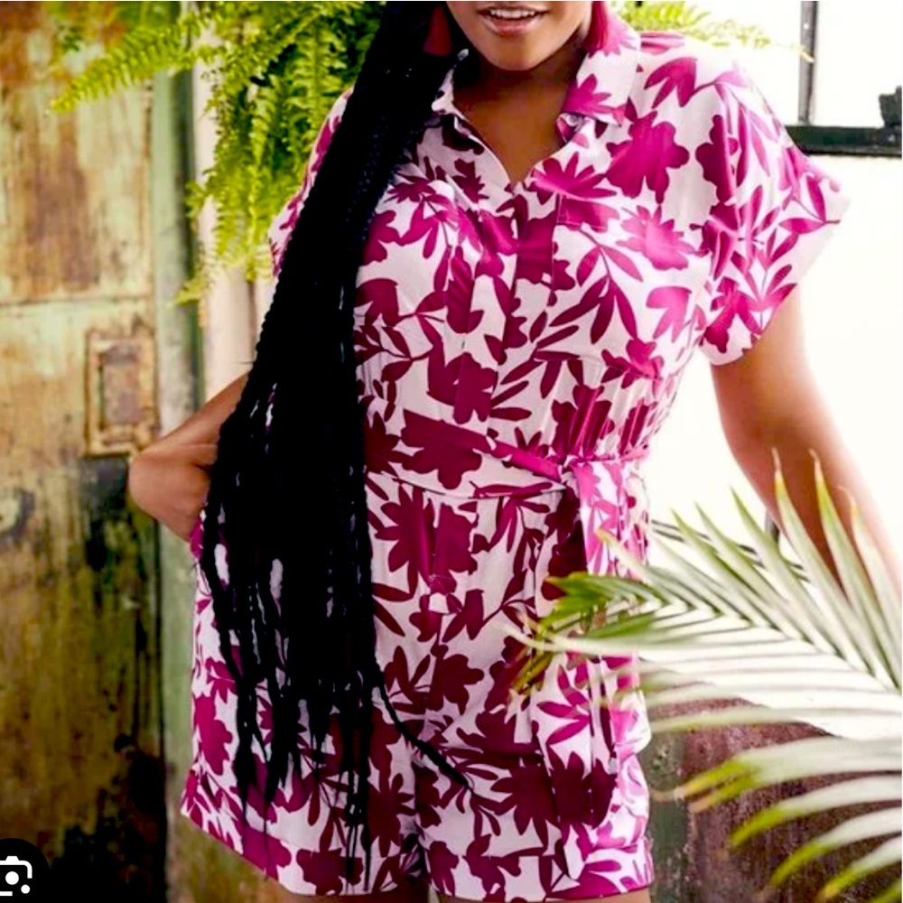 Eloquii Floral Print Cuffed Romper